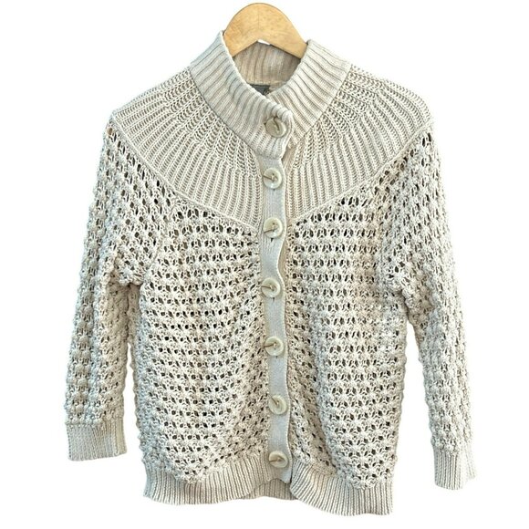 Ann Taylor Women's Natural Crocheted Button Up Cardigan Medium Cottagecore Boho - Picture 1 of 7